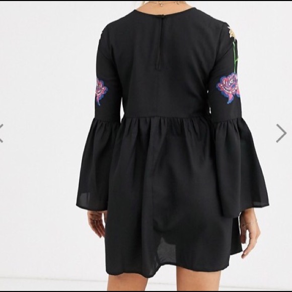 ASOS Fluted Sleeve Embroidered Dress - Picture 2 of 2